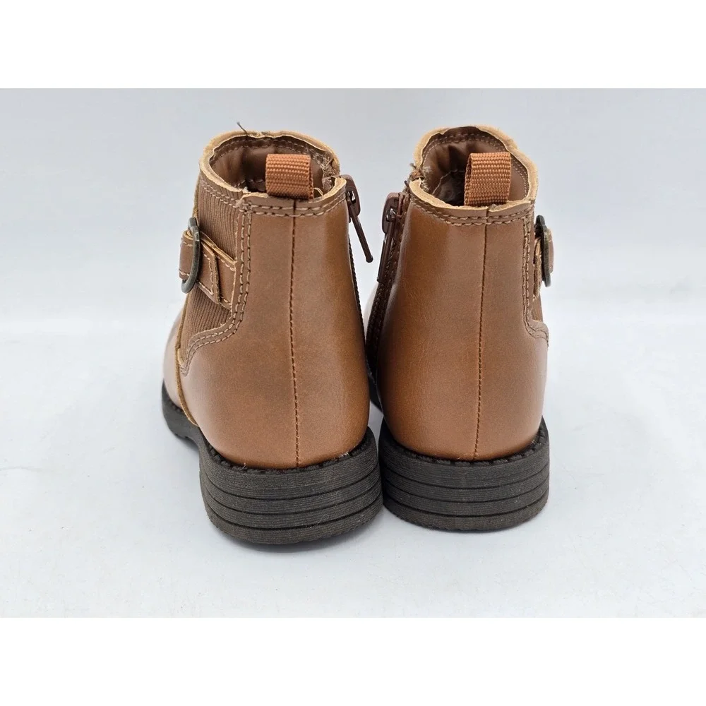 Carter's Toddler Girl Size 7 Lena Ankle Boots Tan Side Zip Up‎ Heart Buckle